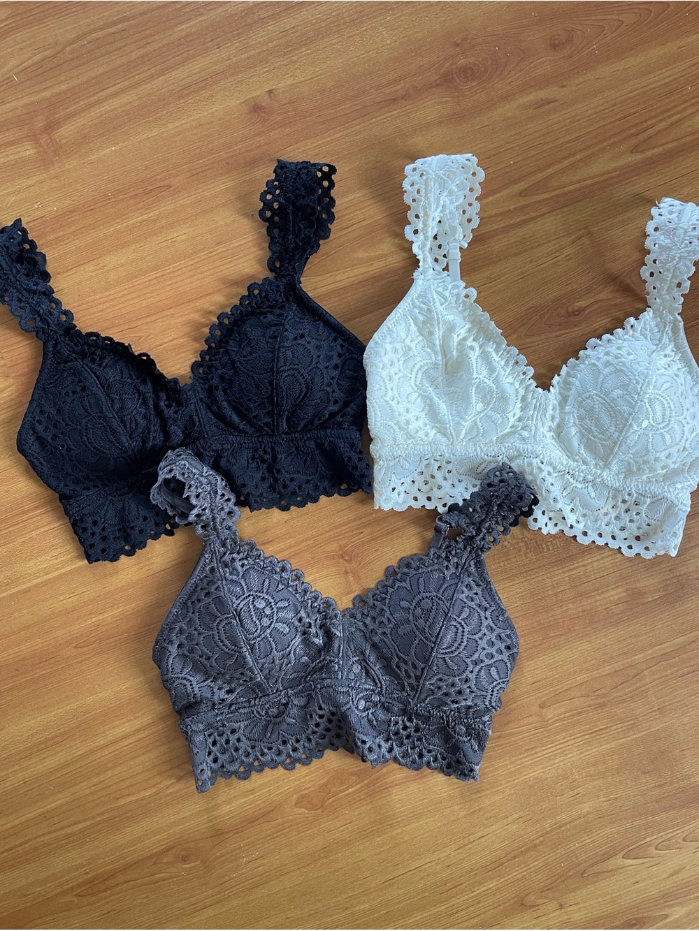 Aerie Lace Bralette Trio — Black, White & Charcoal